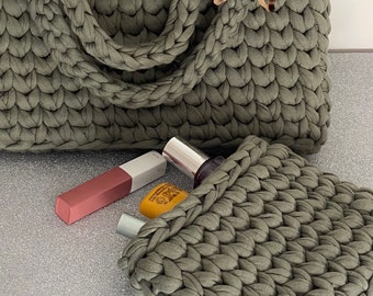 Patrón de bolso de crochet DIY Paquete de dos - Bolsa de maquillaje + Patrón descargable de bolso de mano - Tutoriales fáciles para principiantes