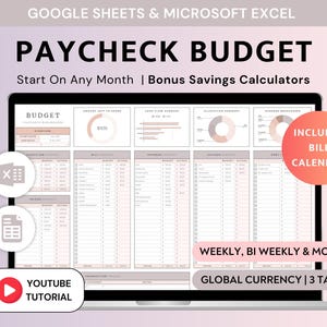 Vorlage für die Gehaltsabrechnung: Excel & Google Sheets Persönlicher Rechnungsplaner Monatliche zweiwöchige Ausgabentracker