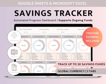 Savings Tracker Sinking Funds Spreadsheet | Excel & Google Sheets Personal Finance Money Saver Template (Digital Download)