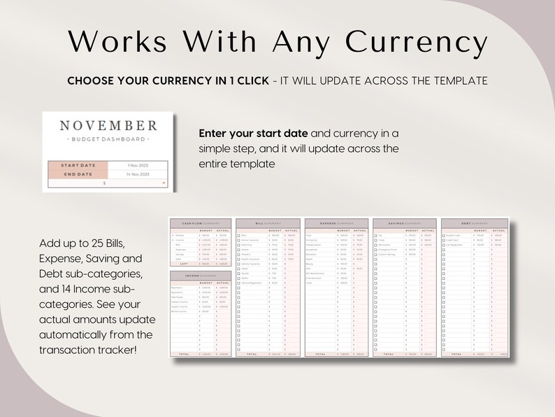 Paycheck Budget for Excel and Google Sheets Budget By Paycheck Spreadsheet Bill Tracker Simple Monthly Bi-weekly Weekly Budget Planner Template, automatically calculating budget template for excel google sheets, start on any month, easy to use