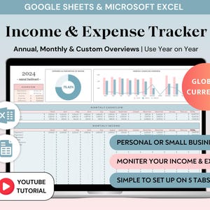 Income and Expense Tracker Spreadsheet Excel Monthly Budget Personal Finance Template Google Sheets Small Business Bookkeeping Expenses