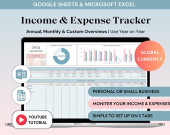 Income and Expense Tracker Spreadsheet Excel Monthly Budget Personal Finance Template Google Sheets Small Business Bookkeeping Expenses