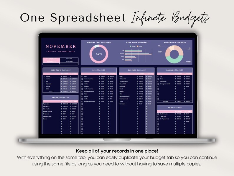 Simple Dark Mode Budget Planner Excel & Google Sheets Digital Expense ...