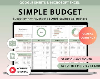 Budget Planner Excel Budget By Paycheck Google Sheets Spreadsheet Income Expense Tracker Monthly Bi-weekly Weekly Budget Finance Sheet Excel