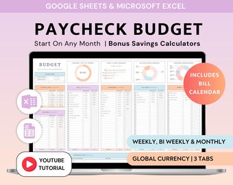 Excel Paycheck Budget Spreadsheet Google Sheets Bi-Monthly Weekly Budget Planner Excel Personal Finance Template Digital Budget Tracker