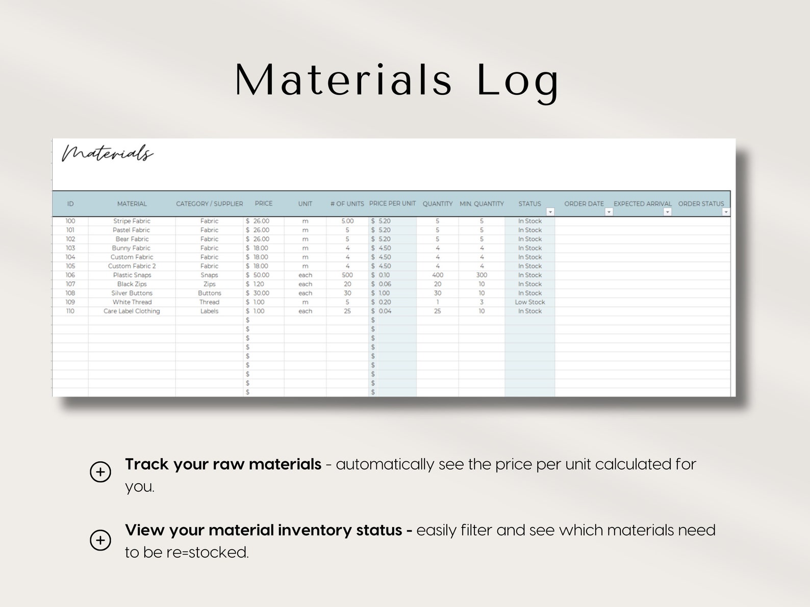 Small Business Inventory Tracker Spreadsheet Stock Management Worksheet ...