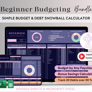 BUNDLE Dark Mode Simple Budget Planner Debt Snowball Excel Google Sheets Paycheck Budget Spreadsheet Debt Pay off Personal Finance Template