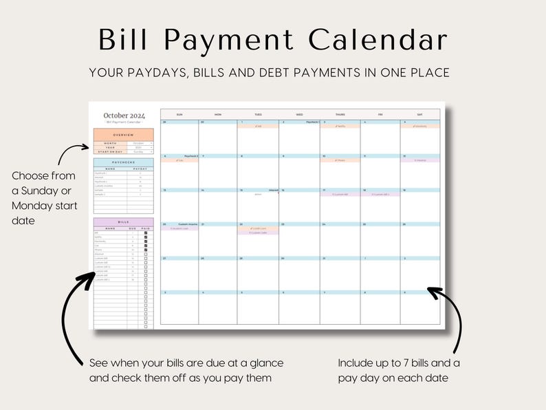 Paycheck Budget for Excel and Google Sheets Budget By Paycheck Spreadsheet Bill Tracker Monthly Bi-weekly Weekly Budget Planner Template, budget template for excel google sheets, start on any month, debt snowball planner, debt pay off calculator