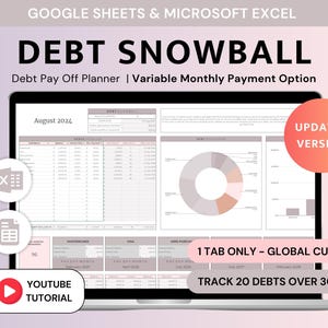 Debt Snowball Calculator Excel Debt Payoff Google Sheets Debt Snowball Tracker Mortgage Payoff Student Loan Payoff Debt Planner Excel