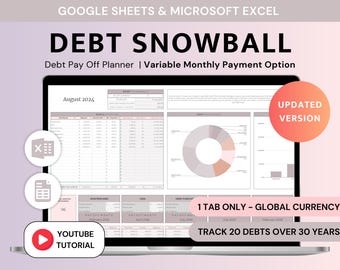 Debt Snowball Calculator Excel Debt Payoff Google Sheets Debt Snowball Tracker Mortgage Payoff Student Loan Payoff Debt Planner Excel