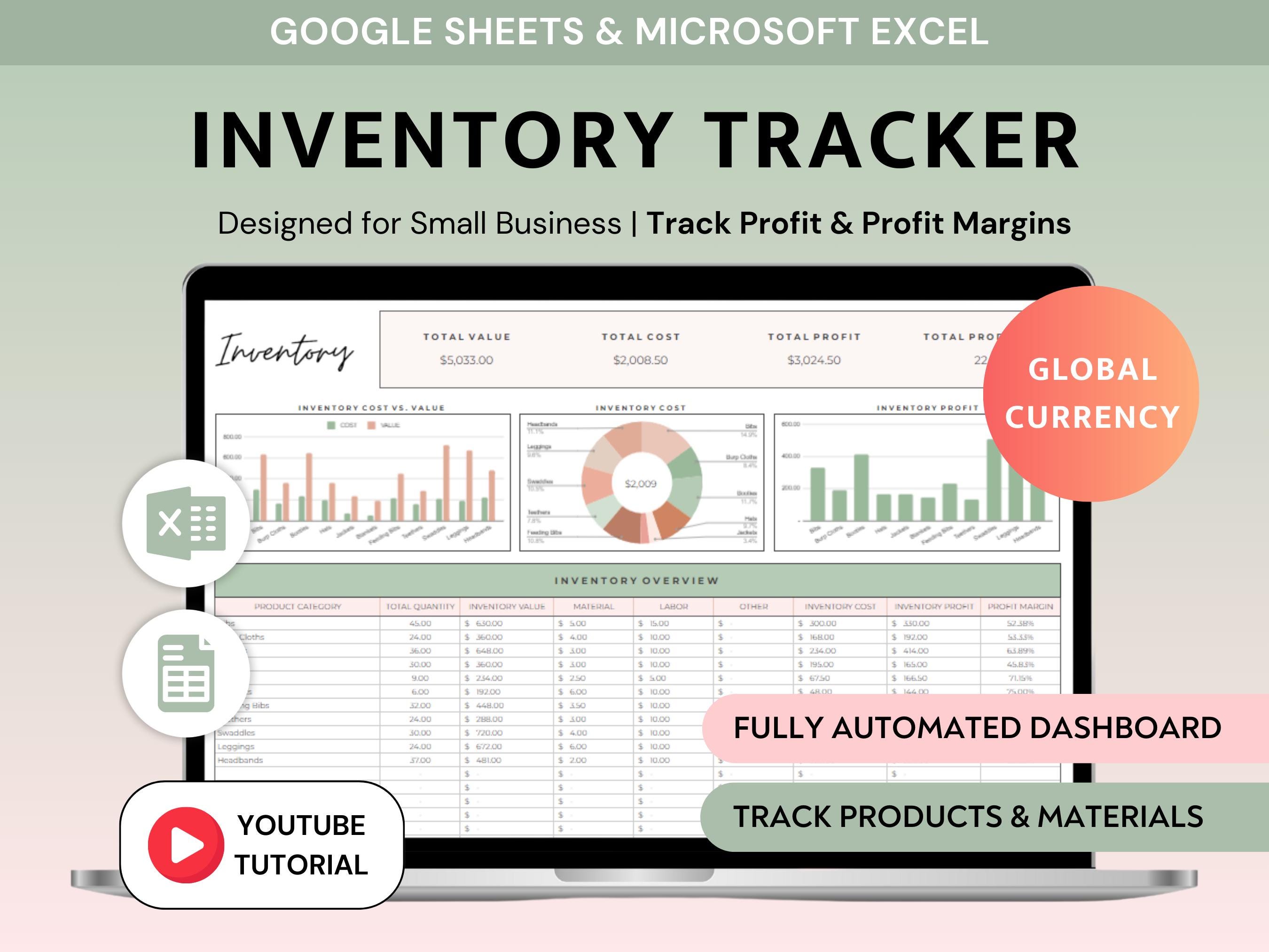 Inventory Tracker Spreadsheet Google Sheets Small Business Inventory Excel Inventory Management Etsy Seller Sales and Profit Tracker Excel