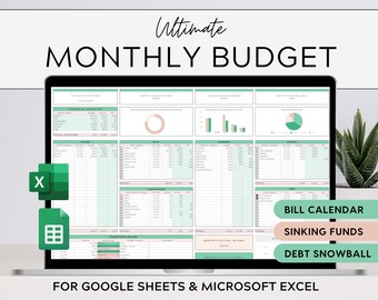 Ultimate Monthly Budget Spreadsheet Excel Personal Finance Planner Google Sheets Debt Tracker Savings Goal Tracker Expense Tracker