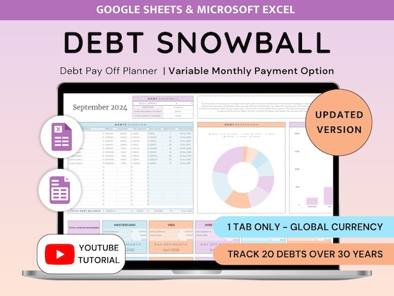 Debt Snowball Spreadsheet Excel Debt Payoff Planner Debt Snowball Calculator Google Sheets Mortgage Payoff Student Loan Payment Tracker