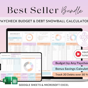 BUNDLE Paycheck Budget Debt Snowball Excel Digital Budget Spreadsheet Google Sheets Personal Finance Planner Debt Payoff Loan Tracker