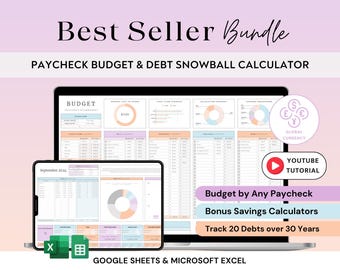 BUNDLE Paycheck Budget Debt Snowball Excel Digital Budget Spreadsheet Google Sheets Personal Finance Planner Debt Payoff Loan Tracker