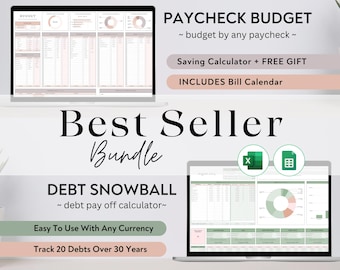 BUNDLE Paycheck Budget and Debt Snowball Excel & Google Sheets Budget Spreadsheet Bills Template Personal Finance Sheet Debt Pay off Planner