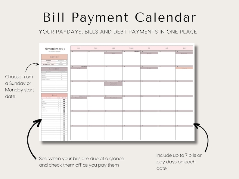 Paycheck Budget for Excel and Google Sheets Budget By Paycheck Spreadsheet Bill Tracker Monthly Bi-weekly Weekly Budget Planner Template, budget template for excel google sheets, start on any month, debt snowball planner, debt pay off calculator