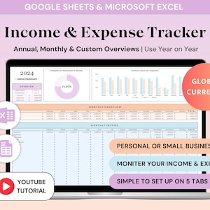 Income and Expense Tracker Spreadsheet Excel Expense Tracker Google Sheets Budget Personal Finance Planner Excel Bookkeeping Worksheet