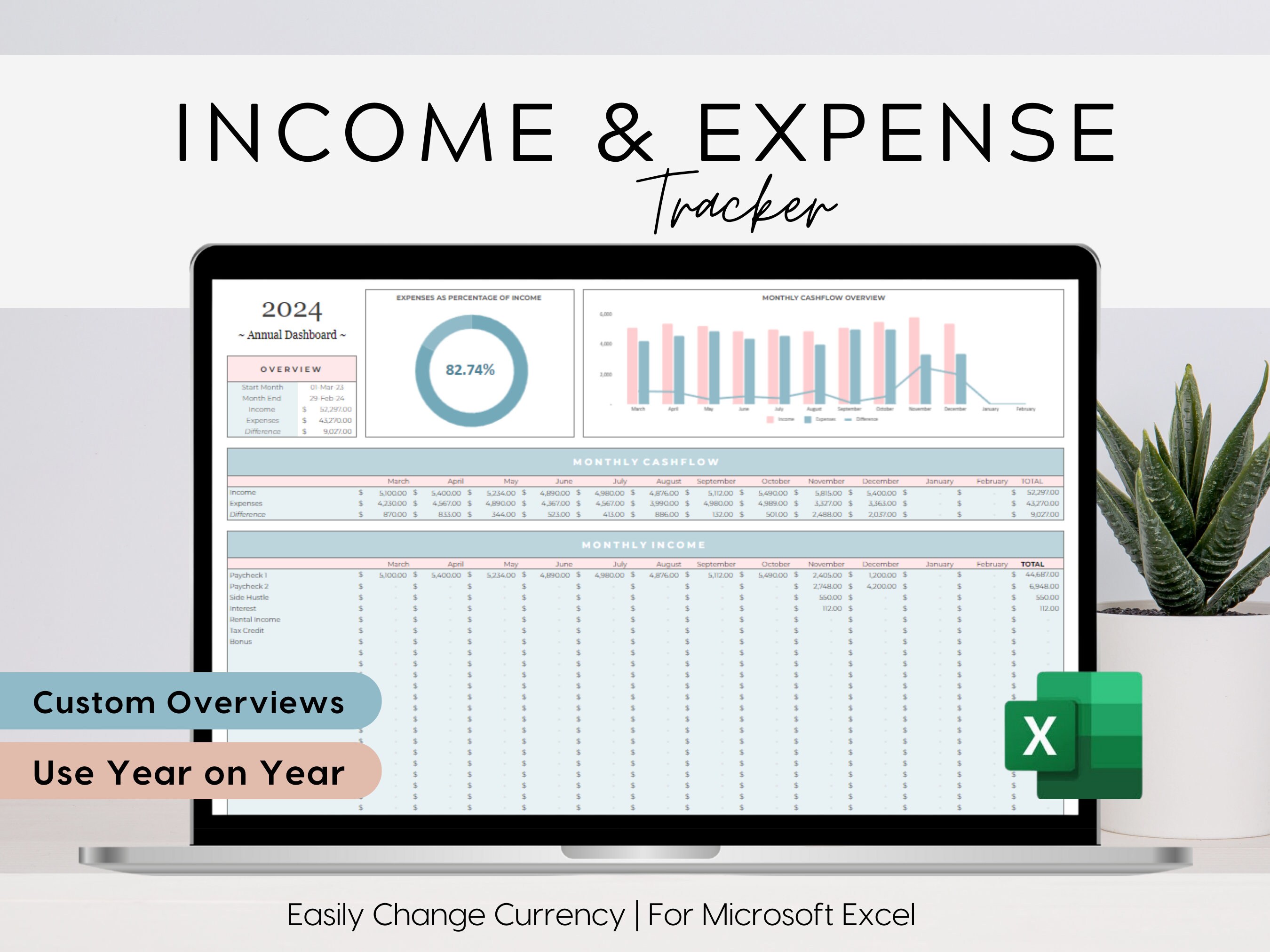 Income and Expense Tracker Spreadsheet for Excel Small Business Income ...