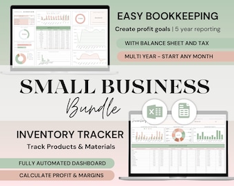 Small Business Spreadsheet Bundle: Excel and Google Sheets, Bookkeeping and Inventory Tracker (Digital Download