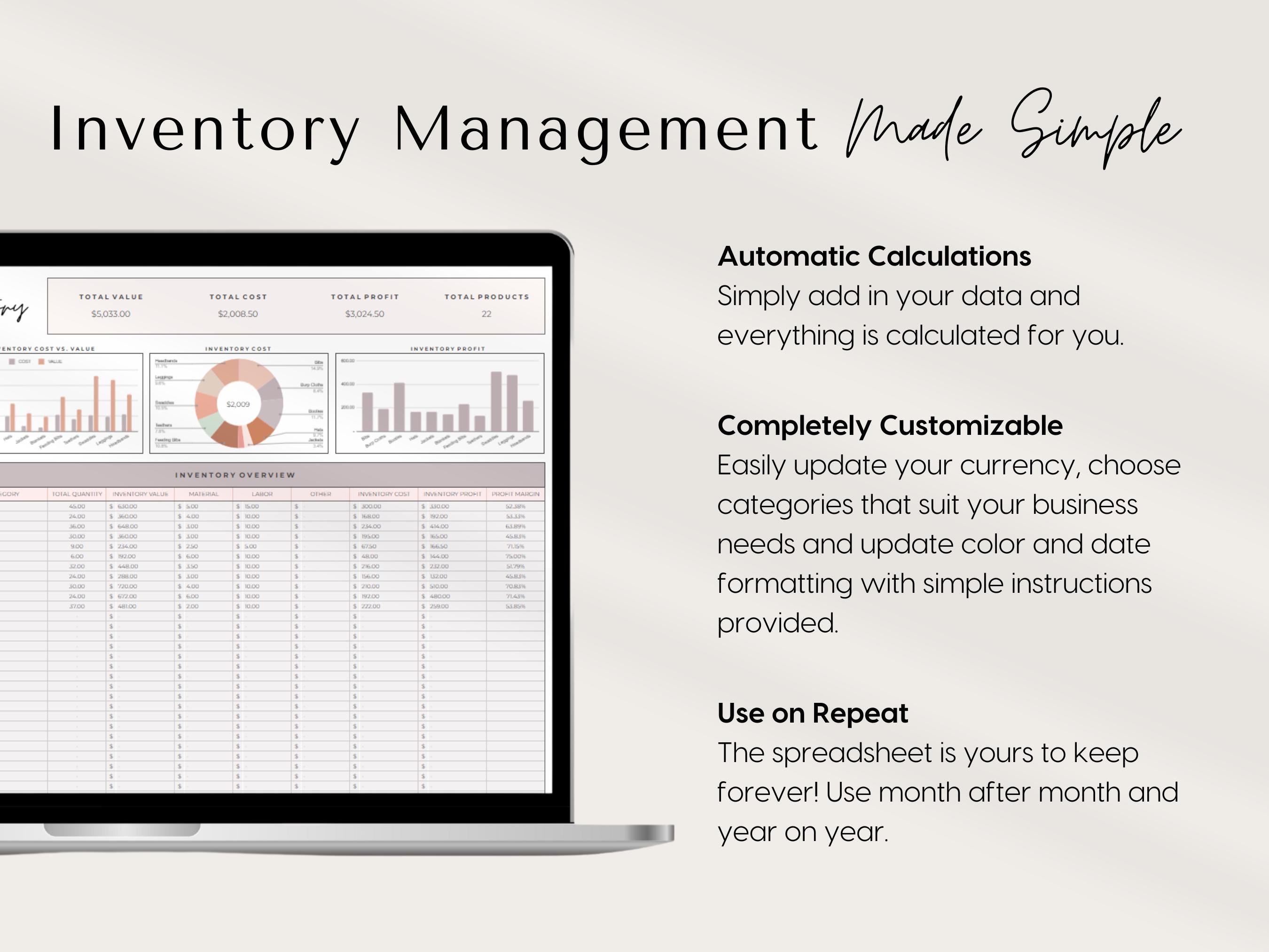 Excel Inventory Tracker Spreadsheet Google Sheets Small Business ...