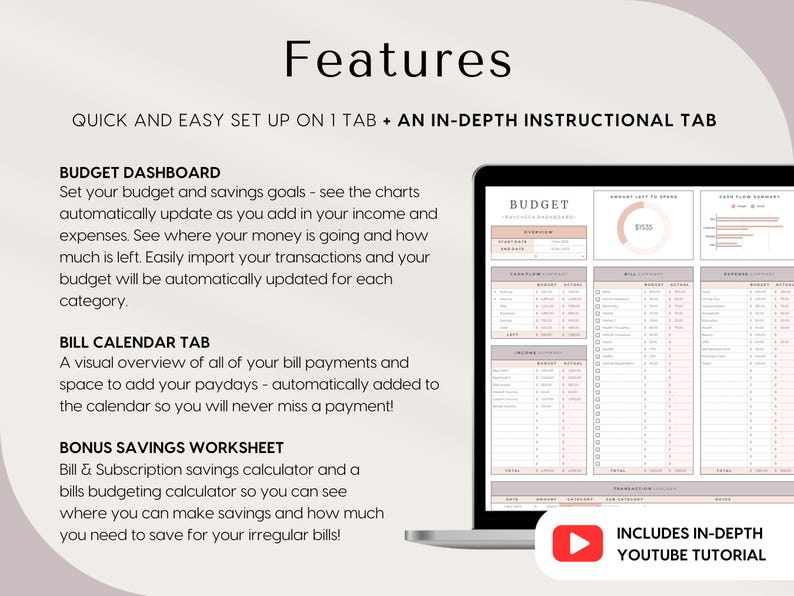 Paycheck Budget for Excel and Google Sheets Budget By Paycheck Spreadsheet Bill Tracker Simple Monthly Bi-weekly Weekly Budget Planner Template, automatically calculating budget template for excel google sheets, start on any month, easy to use