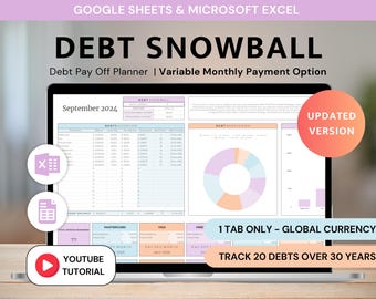 Debt Snowball Spreadsheet Excel Debt Payoff Planner Debt Snowball Calculator Google Sheets Mortgage Payoff Credit Card Loan Payment Tracker