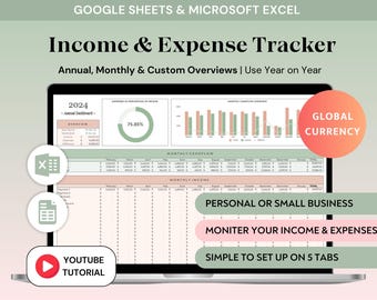 Income and Expense Tracker Excel Spreadsheet Google Sheets Small Business Expenses Personal Finance Budget Planner Bookkeeping Spreadsheet