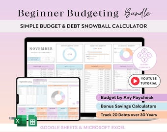 BUNDLE Simple Budget Debt Snowball Excel & Google Sheets Paycheck Budget Tracker Spreadsheet  Personal Finance Sheet Debt Pay off Planner