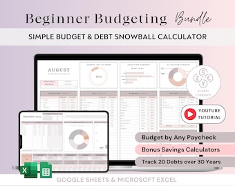 BUNDLE Simple Paycheck Budget Planner Spreadsheet Debt Snowball Calculator | Excel & Google Sheets Expense Tracker Template Loan Pay Off