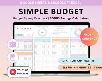 Pianificatore di budget Excel Fogli Google Foglio di calcolo per il budget della busta paga Modello per il monitoraggio delle spese Foglio di calcolo per il monitoraggio del budget mensile e bisettimanale Foglio di lavoro finanziario