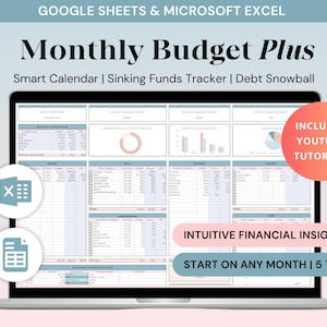 Ultimate Monthly Budget Spreadsheet Excel Monthly Budget Planner Google Sheets Savings Tracker Debt Snowball Debt Payoff Finance Template