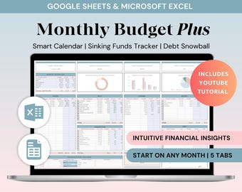 Hoja de cálculo para presupuesto mensual / Excel y Google Sheets (Descarga digital)