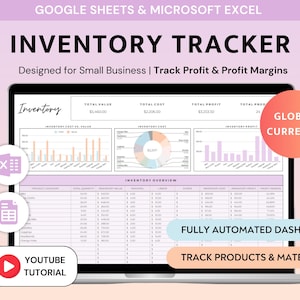 Bestands-Tracker Tabelle Excel & Google Sheets | Produktlog für kleine Unternehmen Etsy Verkäufer Umsatz und Gewinn Rechner