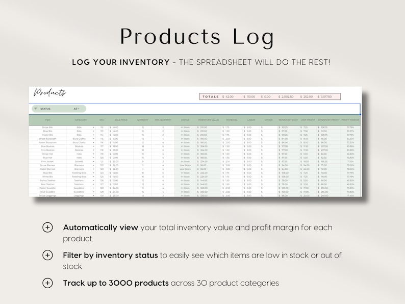 Small Business Inventory Tracker Spreadsheet: Google Sheets & Excel - Etsy