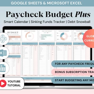 Ultimate Paycheck Budget Spreadsheet for Microsoft Excel and google sheets Bill Calendar with Savings Tracker and Debt snowball pay off calculator, Bi-weekly Weekly Monthly Budget Planner template, easy to use, budget by paycheck