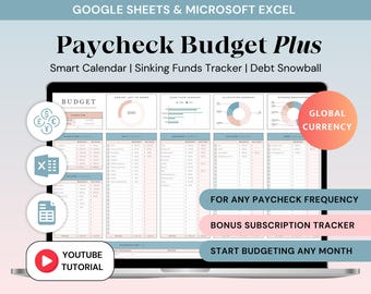 Ultimate Paycheck Budget Spreadsheet Excel Budget Planner Google Sheets Savings Tracker Debt Snowball Biweekly Weekly Monthly Digital Budget