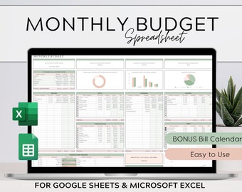 Monthly Budget Spreadsheet Excel Monthly Budget Google Sheets Budget Planner Paycheck Budget Bill Tracker Digital Budget Excel