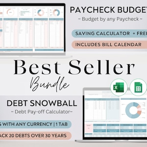 BUNDLE Paycheck Budget Debt Snowball Excel Monthly Budget Spreadsheet Google Sheets Budget Tracker Personal Finance Worksheet Debt Payoff