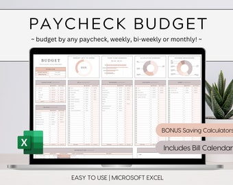 Paycheck Budget for Excel Budget By Paycheck Spreadsheet Bills Organizer Simple Monthly Bi-Weekly Bi-Monthly Weekly Finance Planner Template