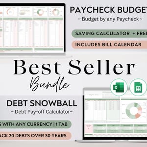 BUNDLE Paycheck Budget Debt Snowball Excel & Google Sheets | Budget Spreadsheet Bill Tracker Personal Finance Worksheet Debt Planner Excel