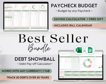 BUNDLE Paycheck Budget Debt Snowball Excel & Google Sheets | Budget Spreadsheet Bill Tracker Personal Finance Worksheet Debt Planner Excel