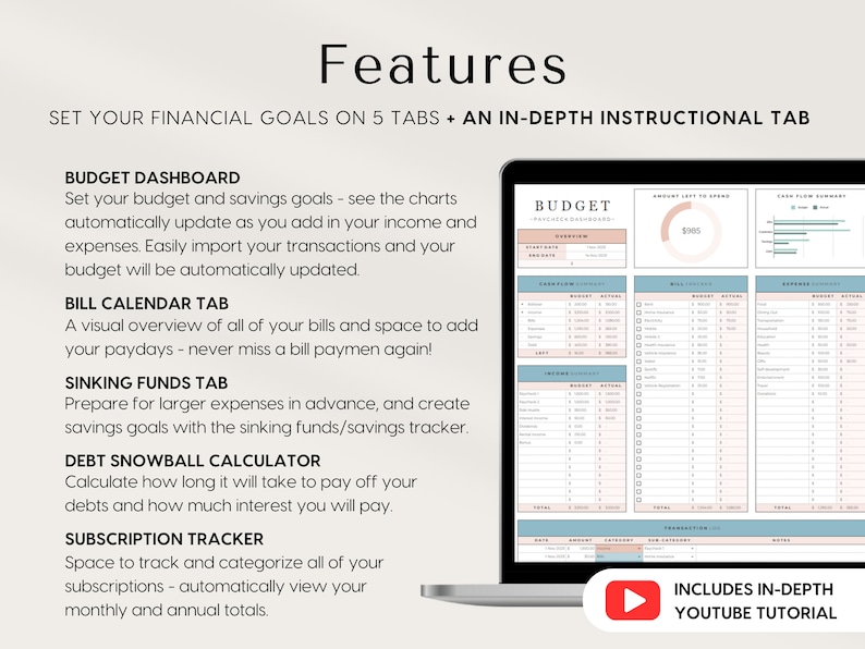 Ultimate Paycheck Budget Spreadsheet for Microsoft Excel and google sheets Bill Calendar with Savings Tracker and Debt snowball pay off calculator, Bi-weekly Weekly Monthly Budget Planner template, easy to use,  budget by paycheck