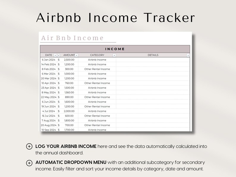 Airbnb Income Tracker | Excel & Google Sheets Spreadsheet Template ...