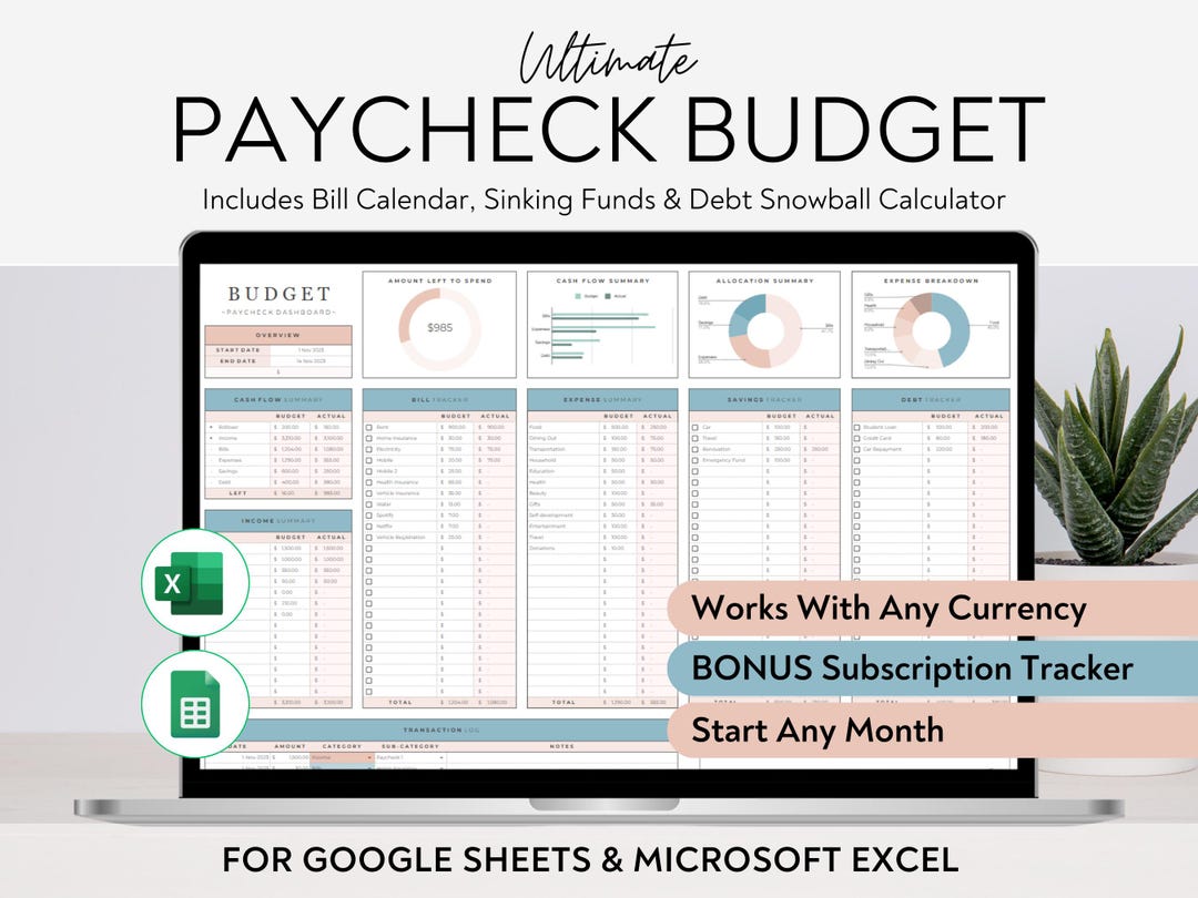 Ultimate Paycheck Budget Spreadsheet Excel Budget Planner Google Sheets ...