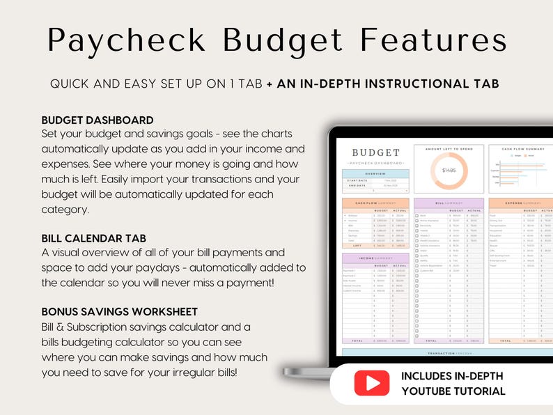 Paycheck Budget for Excel and Google Sheets Budget By Paycheck Spreadsheet Bill Tracker Monthly Bi-weekly Weekly Budget Planner Template, budget template for excel google sheets, start on any month, debt snowball planner, debt pay off calculator