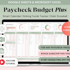 Paycheck Budget Planner Spreadsheet | Excel & Google Sheets Debt Snowball Sinking Funds Savings Tracker Digital Finance Worksheet Dashboard