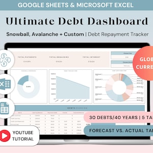 Debt Payoff Planner Spreadsheet Excel Debt Snowball & Avalanche Payoff Template Google Sheets Debt Dashboard Student Loan Payoff Tracker