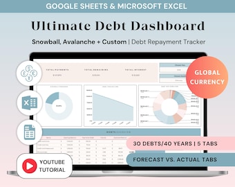 Debt Payoff Planner Spreadsheet Excel Debt Snowball & Avalanche Payoff Template Google Sheets Debt Dashboard Student Loan Payoff Tracker