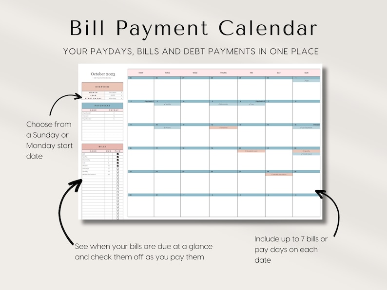 Ultimate Paycheck Budget Spreadsheet for Microsoft Excel and google sheets Bill Calendar with Savings Tracker and Debt snowball pay off calculator, Bi-weekly Weekly Monthly Budget Planner template, easy to use,  budget by paycheck